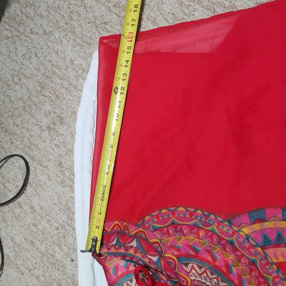 🔥Forever21 Red Sheer Boho Aztec Printed Beach Cover Up S/M - Picture 5 of 8
